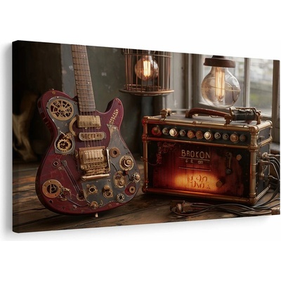 Obraz gitara s retro zosilňovačom