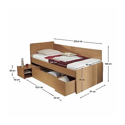 Tempo Kondela Postel s úložným prostorem, buk, 90x200, OTO