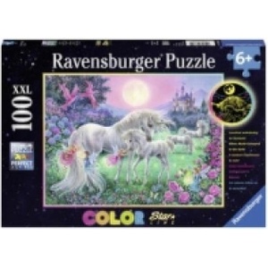 Ravensburger Verlag Ravensburger Kinderpuzzle - 13670 Einhörner im Mondschein - Einhorn-Leuchtpuzzle für Kinder ab 6 Jahren, mit 100 Teilen im XXL-Format, Leuchtet im Dun