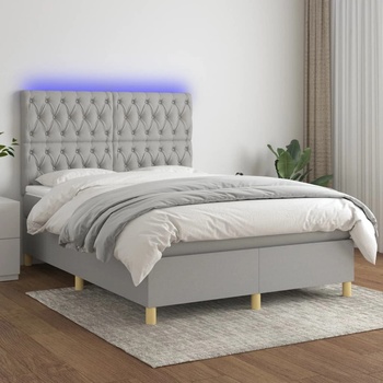 vidaXL Боксспринг легло с матрак и LED, светлосиво, 140x190 см, плат (3135669)