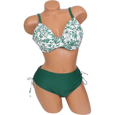 Дамски бански в бяло и зелено с цветя
