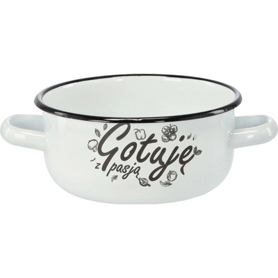 Pro-Tech shop Smaltovaný kastról s dvoma uškami 1,5l 15cm biely nápis varím s vášňou 68461