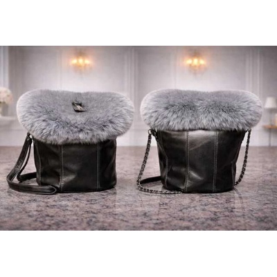Max Original Leather Dámska kožušinová kabelka grey/blue