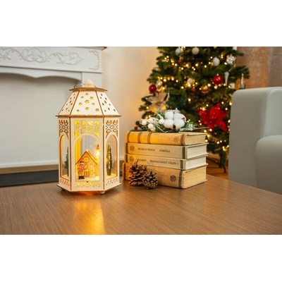 MagicHome Lampáš Drevená dedinka 9 LED teplá biela 16,5x14x30 cm