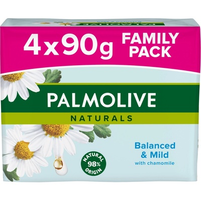 Palmolive Naturals Balanced & Mild toaletní mýdlo Chamomile & Vitamín E 4 x 90 g