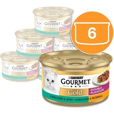 Gourmet Gold Double Pleasure s králikom a pečeňou 6 x 85 g