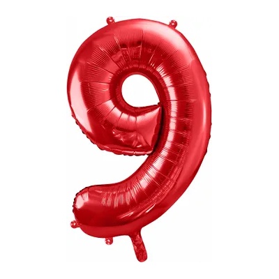 PartyDeco Фолиев балон за рожден ден номер 9 червен 86 см