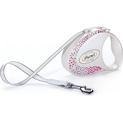 flexi Swarovski GLAM Composition S - Модерен автоматичен повод за кучета, 3 метра лента, до 12 кг - цвят бял