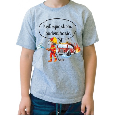 Fajntričko Kids detské tričko Keď vyrastiem, budem hasič sivá