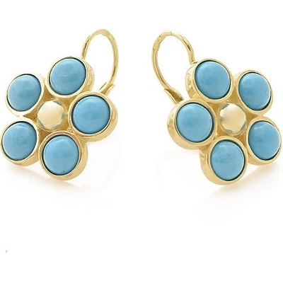 Zlatnictví zlatíčko zlaté náušnice obří pomněnky s tyrkysy 890.00007