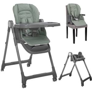 Lorelli Стол за хранене 3 в 1 Lorelli Chef Green Leather с лигавник - висок стол, повдигаща седалка и седалка за по-голямо дете (10100612504)