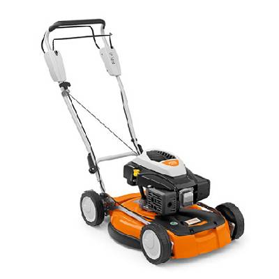STIHL RM 4 RT (Speciální benzínová mulčovací sekačka STIHL RM 4 RT s šířkou řezu 53 cm pro velké trávníky. Centrální nastavení výšky sečení, extra měkká rukojeť a pohon kol je zárukou pohodlné práce.