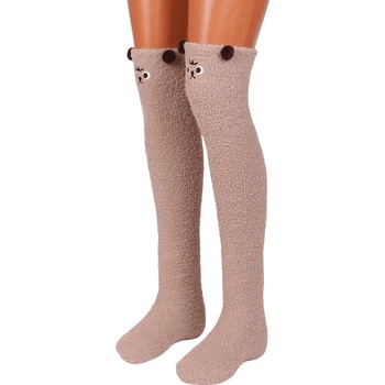 Image 1 of Дълги дамски чорапи в цвят капучино с мече