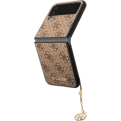 GUESS 4G Charms Collection Hard Case - дизайнерски кожен кейс за Samsung Galaxy Z Flip 4 (кафяв)