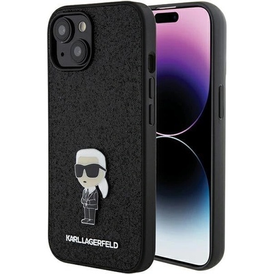 Кейс Karl Lagerfeld KLHCP15SGKNPSK за iPhone 15 6.1", черен / черен, твърд, Fixed Glitter Ikonik Logo Metal Pin (3666339165390)