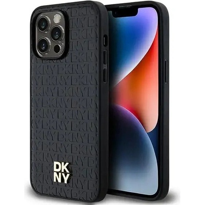 DKNY Кейс DKNY Leather Pattern Metal Logo MagSafe за iPhone 13 Pro Max, черен (3666339261467)