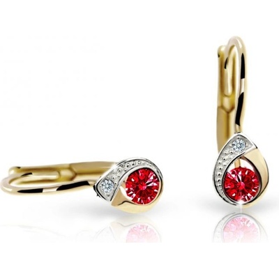 Danfil dětské náušnice kapky C1898 ze žlutého zlata s kamínkem Ruby Dark zapínání klapka