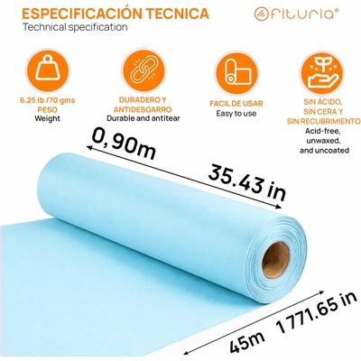 OFITURIA Kraft Paper Blue Pastel - Roll 0.90 × 45 m - 1 Roll - Wrapping Paper and Packaging Paper - Craft Paper for DIY, Decoration and Sewing Patterns - Tear-Resistant and Easy to Cut - COM620-parent2