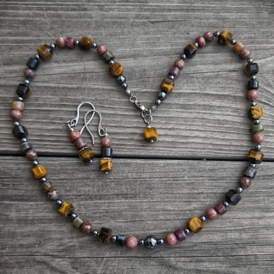 Katyba soupravy šperků a bižuterie Tygří oko Turmalín Rodonit S0563