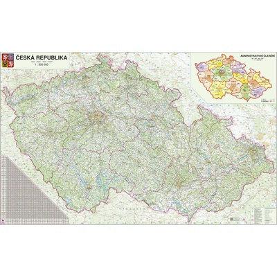 Česká republika silniční - nástěnná mapa 160 x 110 cm, lamino + očka