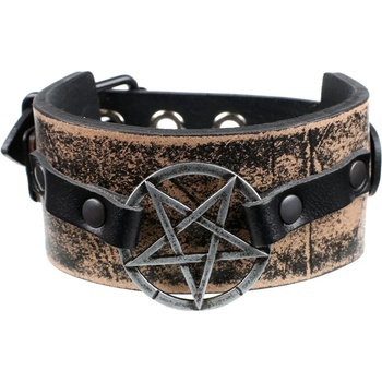 Image 1 of Leather & steel fashion Гривна Pentagram - кафяво - LSF1 54