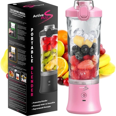 ActivePlus přenosný bezdrátový na smoothie nabíjecí 600ml Růžový