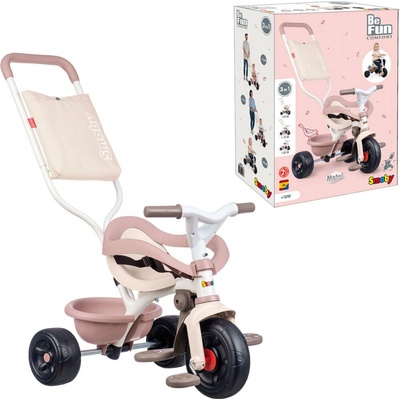 Smoby Be Fun Comfort Tricycle Pink s dvojitou vodiacou tyčou a taškou