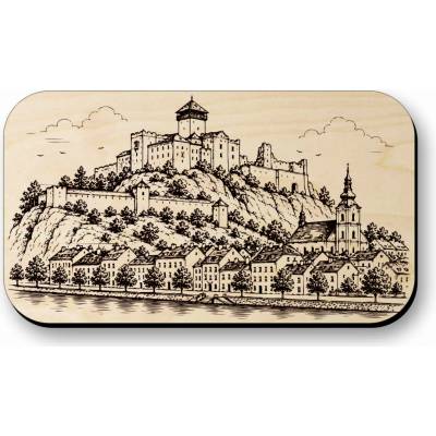 Drevená magnetka Trenčiansky hrad - panoráma mesta