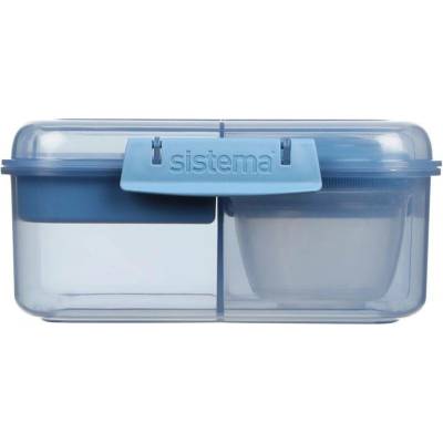 Sistema Dělený svačinový box Ocean Bound Bento Cube s nádobou na jogurt a 2 tácky 1,25 l, modrá