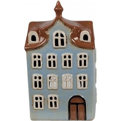 Modrý keramický domeček na čajovou svíčku Houthem X – 13x9x22 cm