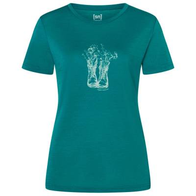 Дамска мериносова блуза super. natural Women's Flower Boots Tee Merino shirt - Pacific / Feather Grey - размер XS (916-0889-1411)