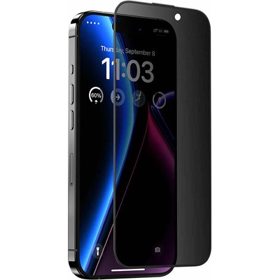 Benks Ultra Shield Privacy Tempered Glass - стъклено защитно покритие с определен ъгъл на виждане за дисплея на iPhone 15 Pro (черен-прозрачен)