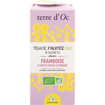 Terre d'Oc Framboise Fleur de Sureau & Grenade BIO ovocno bylinný čaj 15 čajových sáčků