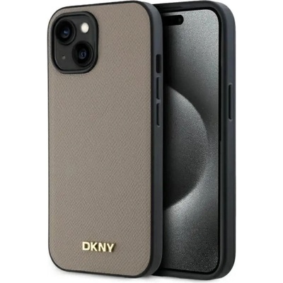 DKNY Grained Metal Logo MagSafe Калъф за iPhone 15 - бежов (3666339264178)