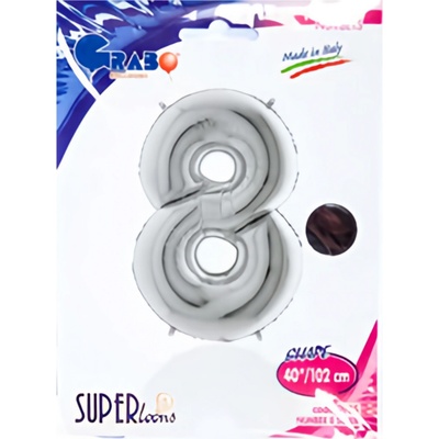 Grabo Balloons Balónek číslice 8 stříbrná 102cm fólie