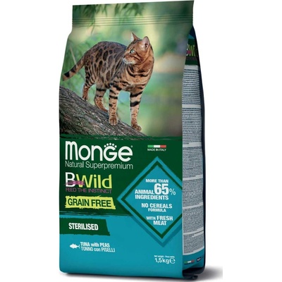 MONGE BWild Cat Grain Free Sterilised bezobilninové kompletní krmivo pro sterilizované dospělé kočky s tuňákem 1,5 kg – Hledejceny.cz