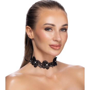 Cottelli Lace Choker with Pearls & Gems Black