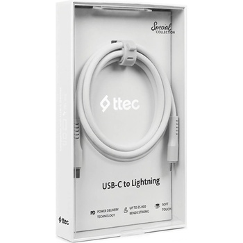 Ttec Data кабел ttec USB-C - USB-C 60W PD/QC Fast Charging/Data Cable - 120cm - Бял