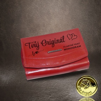 Bellugio Dámská červená malá kožená peněženka s monogramem a vlastním textem