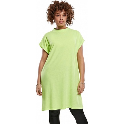 Urban Classics lehké bavlněné šaty se stojáčkem a ohrnutými rukávky 140 g/m limetková zelená