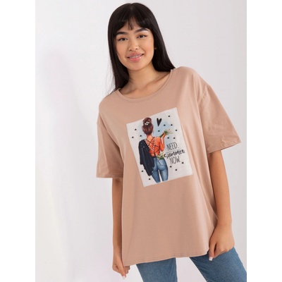 Basic volné tričko s potiskem lk-ts-509353.25p beige