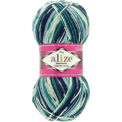 Alize Superwash Comfort Sock modro zelená 7708