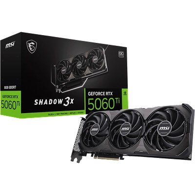 Видео карта MSI GeForce RTX 5060 Ti 8G SHADOW 3X OC CLASSIC - 8GB GDDR7, 128-bit, PCIe 5.0 (x8), 3×DP 2.1b, HDMI 2.1b (RTX_5060_TI_8G_SHADOW_3X_OC_CLASSIC)