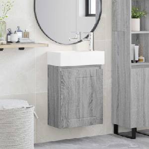 vidaXL Мивка за баня със смесител Сив Сонома 45, 5 x 25, 5 x 84 см (889497)