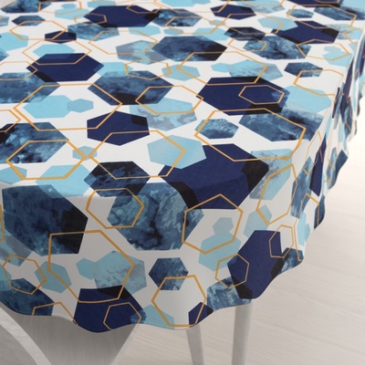Biante bavlna oválny obrus Sandra SA-574 Modré hexagóny na bielom 100x160 cm