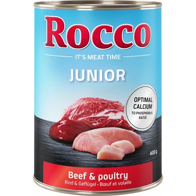 Rocco Junior hydinové s kuracími srdciami a ryžou 6 x 400 g