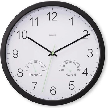 Hama Стенен часовник Santorini, без тиктакане, Термо/хигрометър, Ø 30см, бял (HAMA-185885)