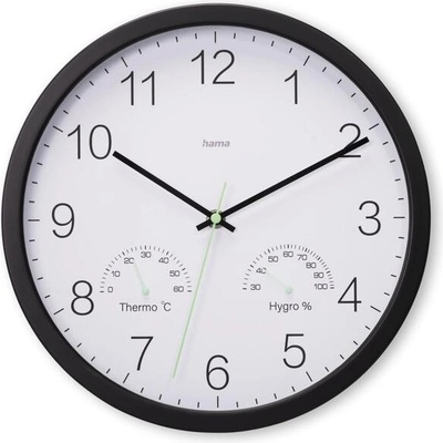 Hama Стенен часовник Santorini, без тиктакане, Термо/хигрометър, Ø 30см, бял (HAMA-185885)