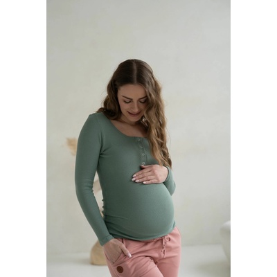 Tehotenské viskózové tričko na dojčenie Tummy Sage