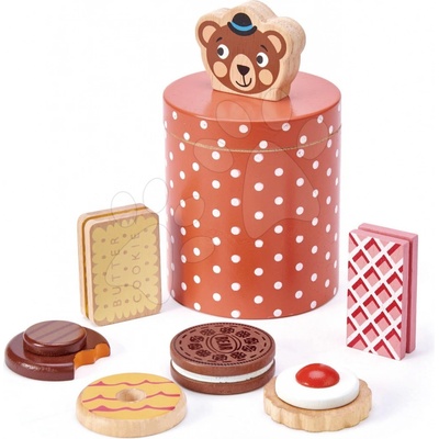 Tender Leaf Toys TL8278 Bear's Biscuit Barrel drevená nádoba s keksíkmi 6 druhov sladkostí
